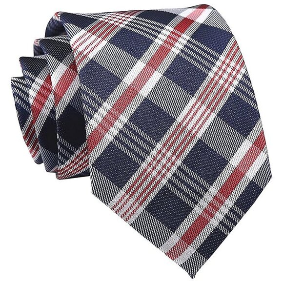 Other - Men's Gingham Check Stripe Ties Pattern Business Red Blue White Tartan